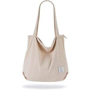 KALIDI Corduroy Tote Bag Zipper Shoulder Bag Large Casual Purse with Pockets